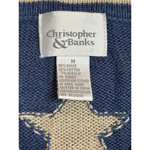 Vtg Christopher & Banks Knit Cardigan Sweater Size M Stars Flag Red Blue White - Picture 3 of 9
